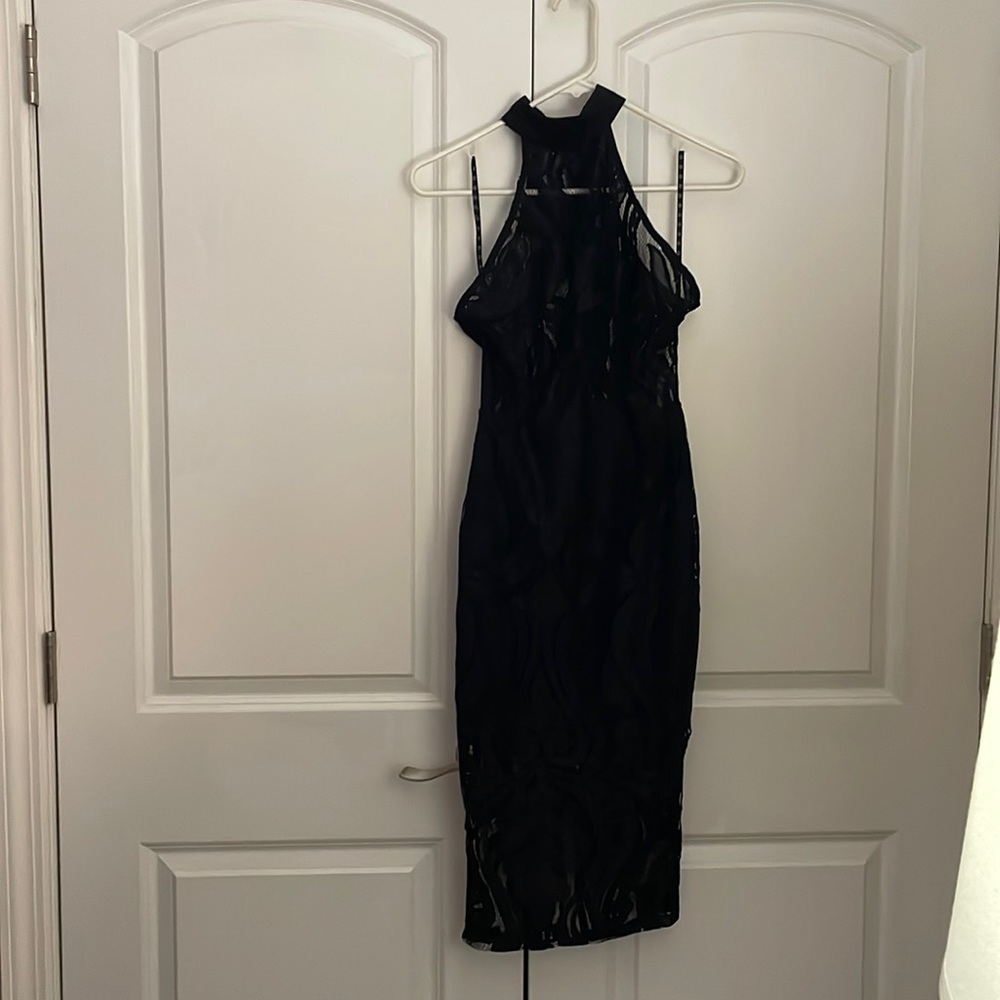 Missguided sheer high neck razor back midi dress.